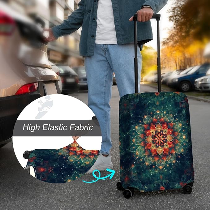 Luggage Cover Protector for 22-24 Inch Suitcases, TSA Approved Elastic Travel Suitcase Covers, Anti-Scratch Washable Luggage Sleeve for Carry On & Checked Bags, Mandala