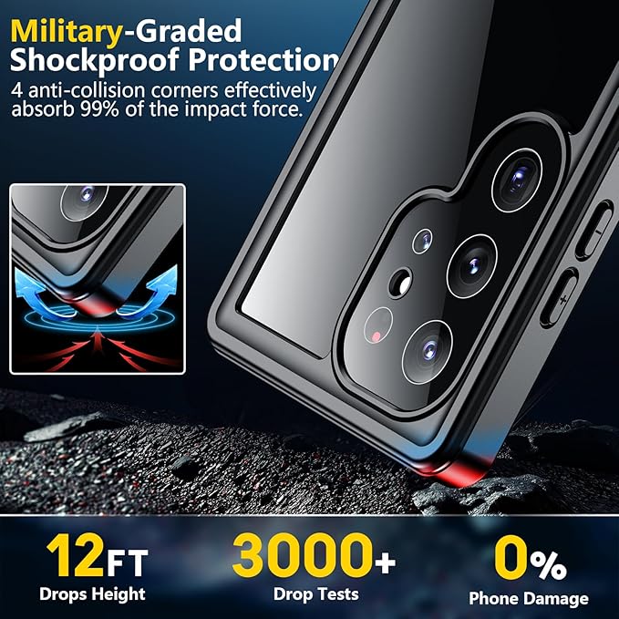 SPIDERCASE Upgraded for Samsung Galaxy S24 Ultra Case Waterproof,Built-in Screen & Camera Lens Protector[IP68 Underwater] [Military Grade Shockproof] Full Body Protection Phone Case,Blue/Clear
