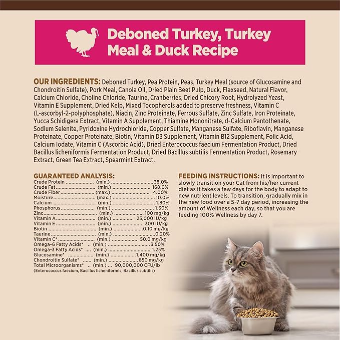 Wellness CORE Adult Dry Cat Food, Natural, Grain Free Kibble, Turkey, Turkey Meal and Duck Recipe, 5 lb Bag