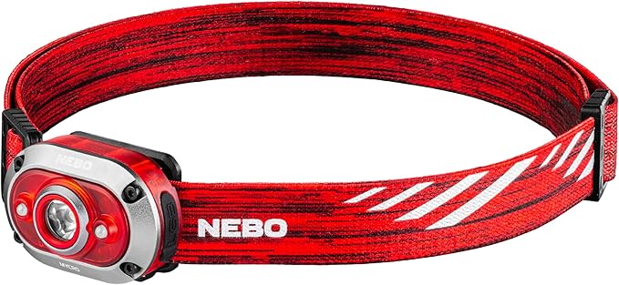 NEBO MYCRO 450 Rechargeable Headlamp | 450 Lumens, 6 Light Modes, Water Resistant, Detachable Hat Clip, Super Bright Head Lamp for Camping & Hiking, Includes USB Charging Cable — Red