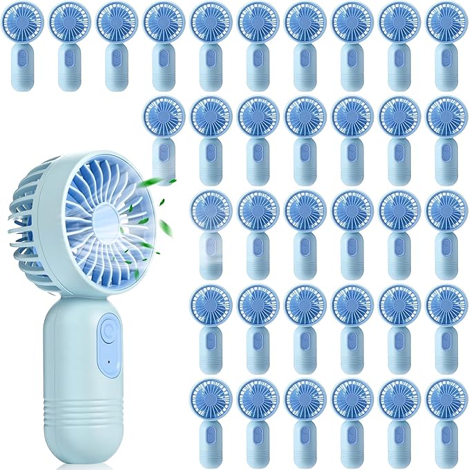 Rossesay 36 Pcs Mini Portable Fan Bulk Cute Handheld Lightweight Small Little Personal Hand Eyelash Fan 3 Speeds USB Rechargeable for Women Men Indoor Outdoor Makeup Travel (Blue)