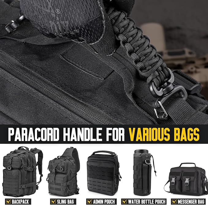 Tactical Paracord Handle，9-core Weaving Paracord Strap for Bag Strap Replacement，Molle Attachment with Metal/Plastic Clips for Backpack Sling Bags Water Bottle Holder