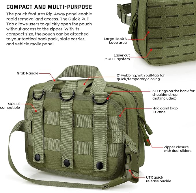 LIVANS Tactical Molle Medical Pouch - Upgraded Size, Large Capacity IFAK Pouch with Detachable Quick Release and Headrest Mount, Includes Flag and Cross Patch