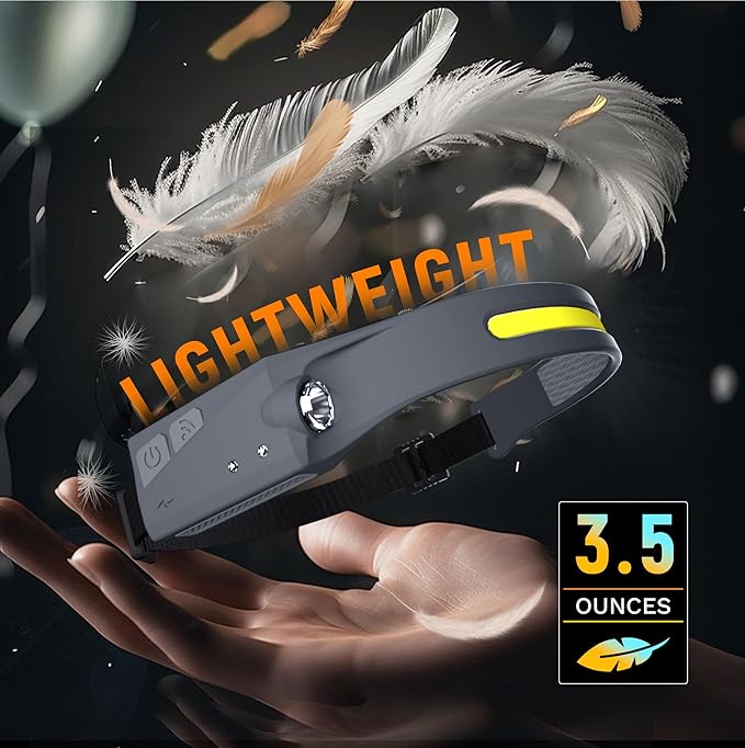 EGUKU Headlamp Rechargeable, Rechargeable LED Headlamps 1200Lumens 2 COB 230°Wide Beam Headlight with Bright 5 Modes Lightweight Waterproof Head Lamp for Outdoor Running, Camping Hiking