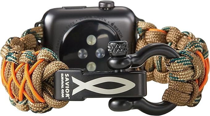 Savior Survival Gear Paracord Band,Compatible with Apple Watch Band 49mm 46mm 45mm 44mm 42mm,iWatch Band Series Ultra 10 9 8 7 6 5 4 3 2 1 SE,Adjustable strap for men (Brown-Brown Camo-Orange,Large)