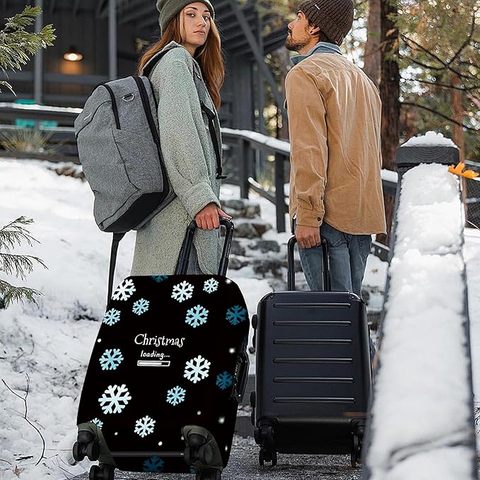 ANNA QUEEN Christmas Loading Luggage Cover, Funny Snowflake Design Suitcase Protector, Stretchable Washable Travel Sleeve for 20-22 Inch Luggage