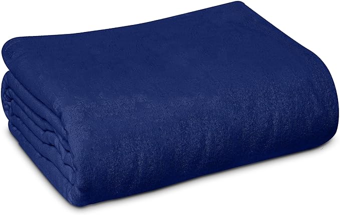 Linteum Textile Supply 100% Cotton Hospital Patient Bath Blanket, Bed Bath Sheet, Twin Blanket Lightweight Sheet Blankets 70x90 in, 1.75 lb. Navy Blue
