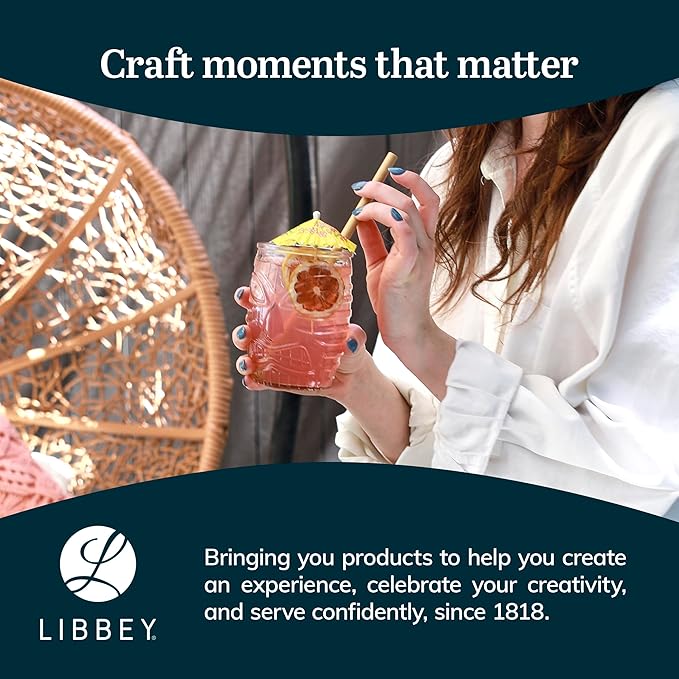Libbey 4 Piece Modern Bar-Tiki Double Old Fashioned Glass Set, One Size, Clear