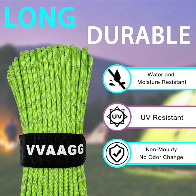 VVAAGG Reflective Paracord Rope 100FT, 7 Strand Nylon para Cord Lanyard Utility 550 Parachute Cord, 4mm Thin Tent Rope for Outdoor Camping Hiking