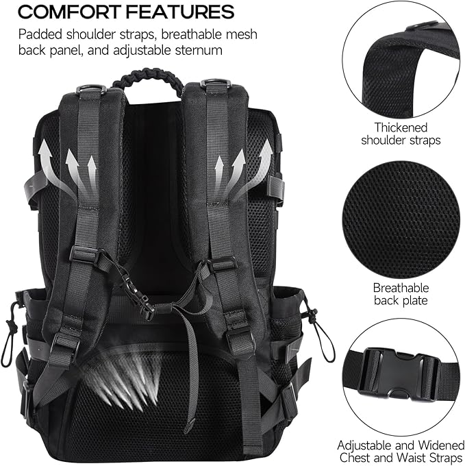 Tactical Backpack for Men, 35L Travel Military Backpack with Shoe Compartment, 1000D Water Resistant Molle Army Tactical Gear Assault Pack Bag Rucksack for Outdoor Survival Hiking Gym, Black