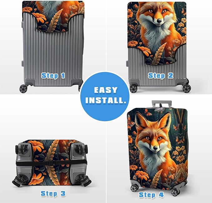 Luggage Cover Protector for 22-24 Inch Suitcases, TSA Approved Elastic Travel Suitcase Covers, Anti-Scratch Washable Luggage Sleeve for Carry On & Checked Bags, Fox Flowers