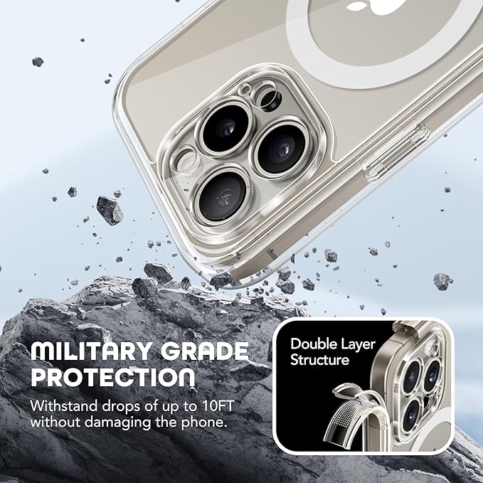 TIESZEN for iPhone 15 Pro Max Case, Compatible with MagSafe, Built-in Privacy Screen Protector and Camera Protection, Anti Spy Full Body Dustproof Shockproof Hard Phone Case 6.7",Clear
