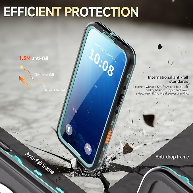 Compatible for iPhone 17 Air Case 6.5" Waterproof 【Compatible with Magsafe 】【IP68 Underwater】 Clear Magnetic Built-in Screen Protection Lanyard Diving Swim Dustproof Shockproof Blue