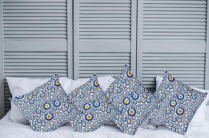 Ambesonne Evil Eye Throw Pillow Cushion Case Pack of 4, Traditional Turkish Luck Sign Symbol Pattern Vivid Bead Graphic Art, Modern Accent Double-Sided Digital Printing, 24", Orange Yellow