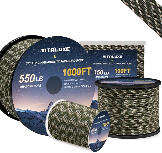 Paracord 550, 4mm, 7 Triple Strands Utility Rope, Parachute Cord for Survival Gear, Camping, Hiking, and DIY Bracelets, Keychains,Accessories, Type III