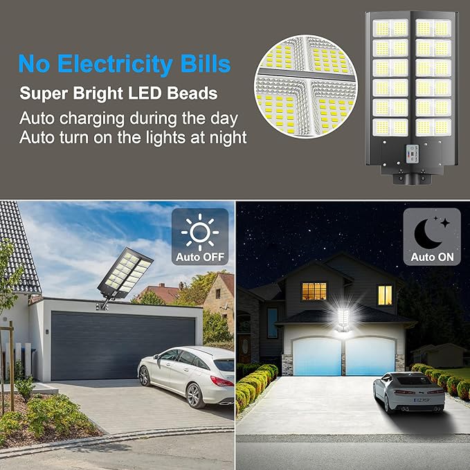 Outdoor Solar Street Light with Remote, All-in-One Solar Area Lighting, Pole/Wall Mount, Weather-Resistant Security Light for Driveway & Backyard