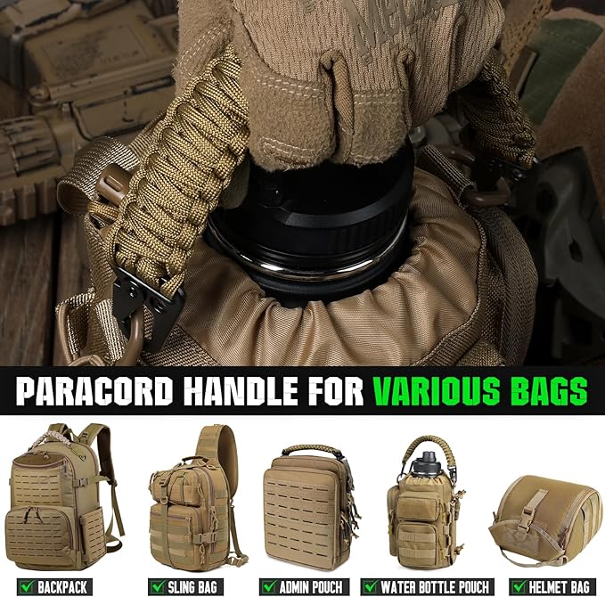 Tactical Paracord Handle，9-core Weaving Paracord Strap for Bag Strap Replacement，Molle Attachment with Metal/Plastic Clips for Backpack Sling Bags Water Bottle Holder