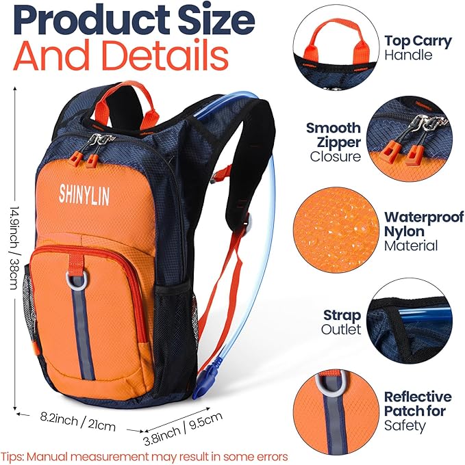 Shinylin 2 Pcs Kids Hydration Backpack with 1.5L Water Bladder Lightweight Kids Hiking Backpack Water Rucksack for Boys Girls Climbing Running