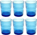Beaded 15.6 oz Durable Acrylic Double Old Fashioned Drinking Glasses, Shatter-Resistant and Dishwasher-Safe Indoor/Outdoor - Cobalt Blue - Set of 6