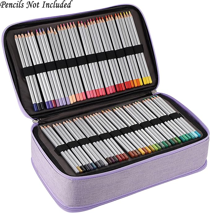 BTSKY Colored Pencil Case 360 Slots Pen Pencil Bag Organizer High Capacity Pens Holder with Double Zippers Multilayer Holder for Crayola Colored Pencils Watercolor Pens & Gel Pens Purple