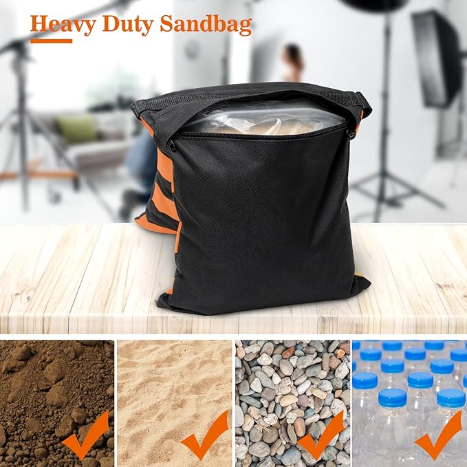 4 Packs Orange Sandbag Weight Bags for Light Stand Photography Video Equipments, Heavy Duty Saddlebags for Backdrop Stand, Photo Tripod, Canopy, Pop up Tent, Umbrella Base, Fishing Chair, Picnic Table
