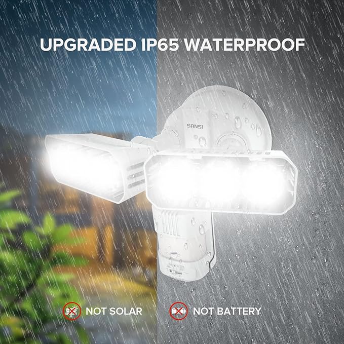 SANSI 38W 5000LM Motion Sensor Outdoor Lights, Flood Lights Outdoor Detector with 4 Mode Adjustable, 500W Equiv 5000K Dusk to Dawn, IP65 Waterproof, Motion Sensor Light for Garage, Yard, Porch (White)