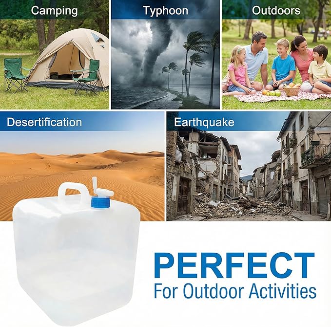 3-Pack 5.3 Gallon (20L) Collapsible Water Containers with Spigot - BPA-Free PE Water Jug - Leak-Proof Water Storage Bag for Camping, Hiking & Emergency Backup - Portable, Foldable