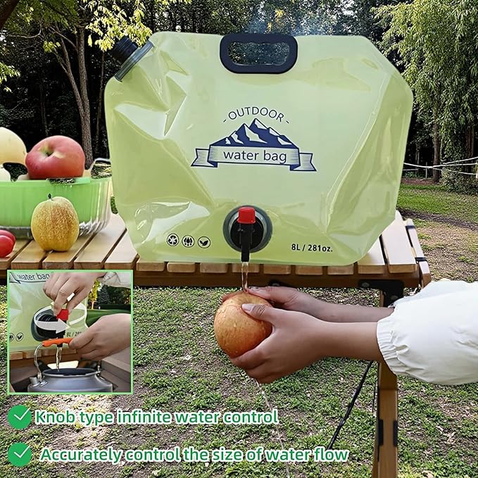 8L/281oz Outdoor Collapsible Water Jug BPA-Free w/Adjustable Faucet - Portable Leakproof Water Storage for Camping, Hiking, Travel & Emergencies (Light green)