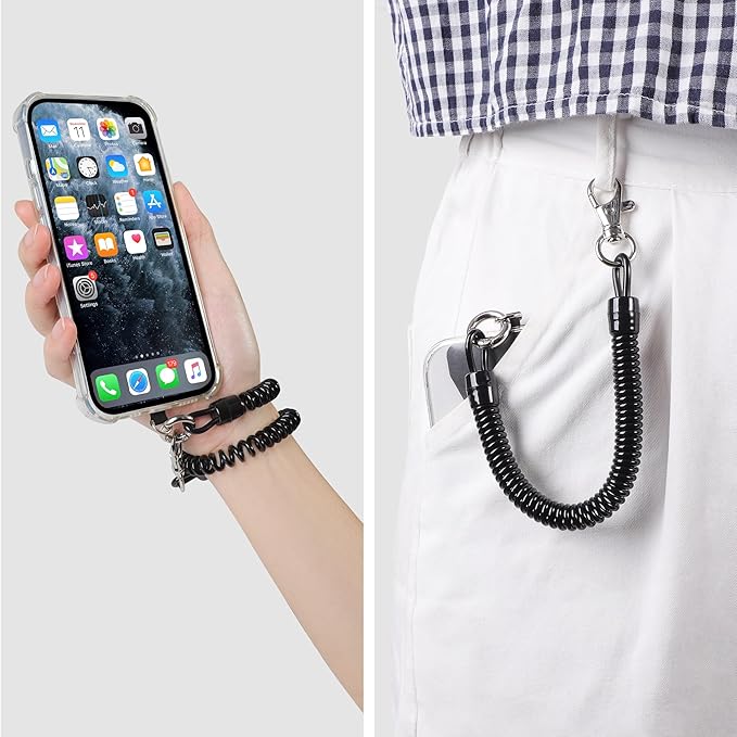 takyu Phone Tether, 2PCS Phone Leash Anti-theft Phone Strap with 4*Patch and 1*Carabiner for Outdoor Hiking Climbing Fit for iPhone Samsung Most Smartphones (Black+Black)