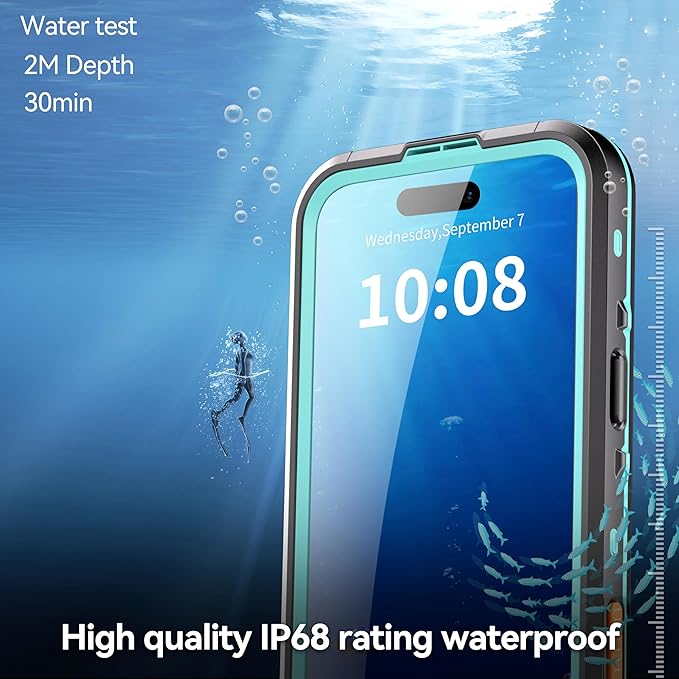 Compatible for iPhone 17 Air Case 6.5" Waterproof 【Compatible with Magsafe 】【IP68 Underwater】 Clear Magnetic Built-in Screen Protection Lanyard Diving Swim Dustproof Shockproof Blue