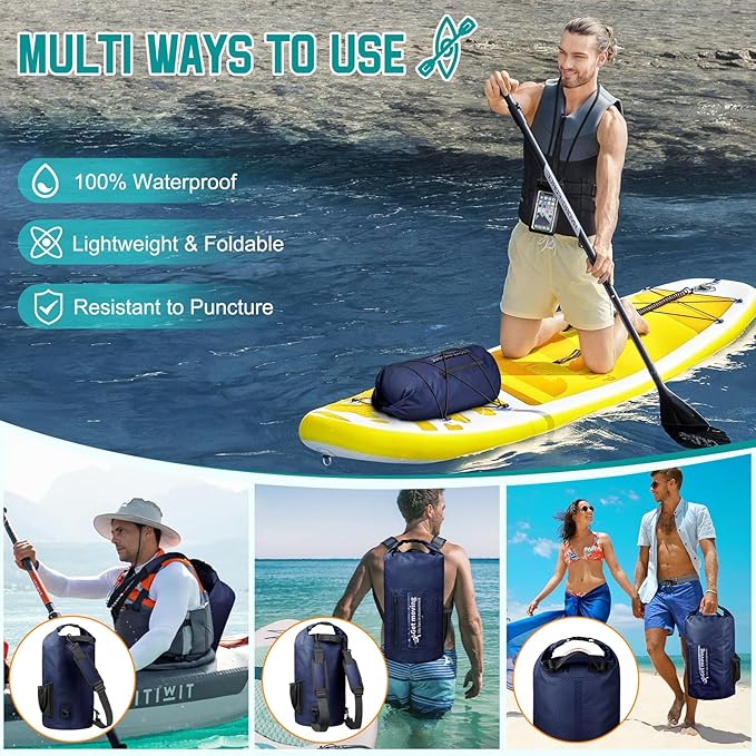 BKNOOU Dry Bag Waterproof Backpack for Women Men, 10L/20L Roll Top Dry Bags for Kayaking Waterproof Bag for Travel, Boating, Beach, Camping, Hiking & Rafting, Dry Storage Bag with Phone Pouch