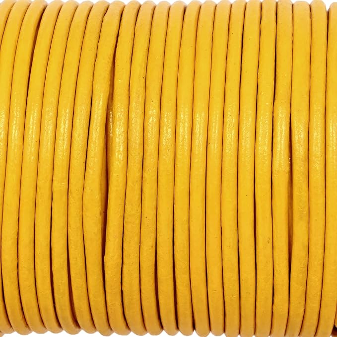 GENIQUE Real/Genuine Round Leather String Cord for Necklace, Bracelets, Jewellery, Braiding (Yellow, 2mm)