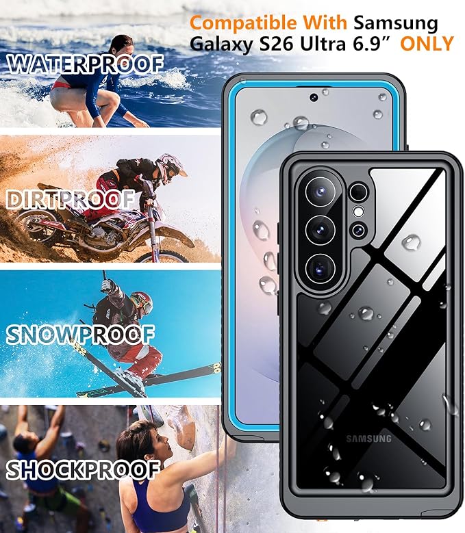 Temdan Designed for Samsung Galaxy S26 Ultra Case Waterproof, Built-in Lens & Screen Protector Military Grade Shockproof Dropproof IP68 Underwater Full Body Phone Case for Galaxy S26 Ultra 6.9"-Blue