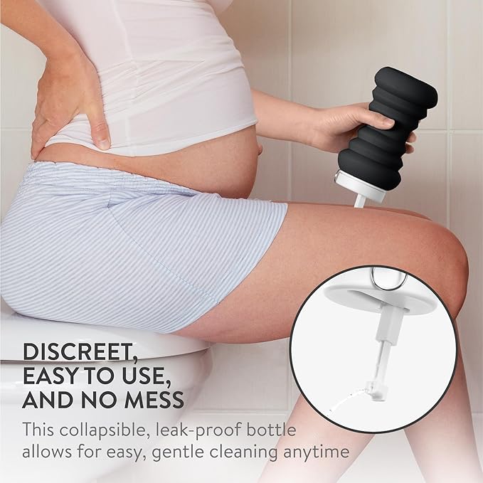 Cynpel Foldable Peri Bottle - Compact Leak-Proof Portable Travel Bidet Sprayer - Ideal for Postpartum Care Perineal Spray Wash & Personal Hygiene - Jet Spray Portable Bidet - Black