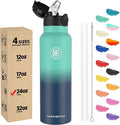 Han's Bottle Sports Water Bottle - 24 Oz, Straw Lid, Leak Proof, Vacuum Insulated Stainless Steel, Double Walled, Thermo Mug,Gradient Blue