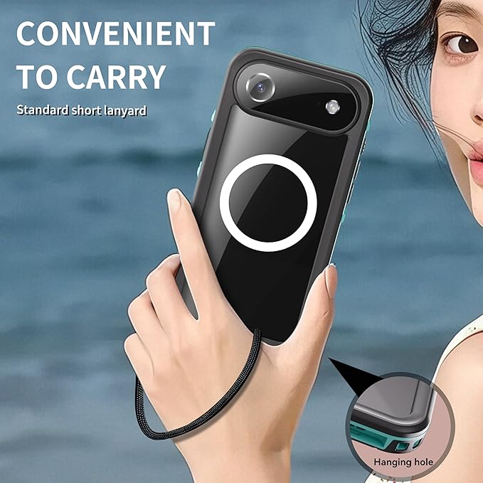 Compatible for iPhone 17 Air Case 6.5" Waterproof 【Compatible with Magsafe 】【IP68 Underwater】 Clear Magnetic Built-in Screen Protection Lanyard Diving Swim Dustproof Shockproof Blue