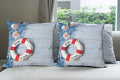 Ambesonne Coastal Throw Pillow Cushion Case Pack of 4, Welcome on Board Message on Life with Fishing Net Seashell Wood Floor of Boat, Modern Accent Double-Sided Digital Printing, 24", Dust Blue