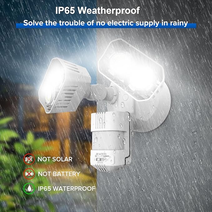 SANSI 28W 3500LM Motion Sensor Outdoor Lights, Flood Lights Outdoor Motion Sensor Security Lights Detector with 4 Mode 350W Equiv 5000K, IP65 Waterproof for Soffit, Garage, Yard (White) Hardwired