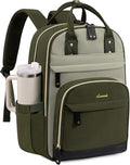 LOVEVOOK Laptop Backpack for Women with Giant Tumbler Holder Pocket,17.3 inch School College Book Bag Nurse Teacher Backpack,Work Travel Backpack Laptop Computer Bag,Olive green-Bean green-Kelp green