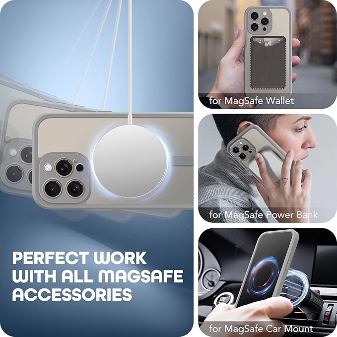 TIESZEN for iPhone 15 Pro Max Case, Compatible with MagSafe, Built-in Privacy Screen Protector and Camera Protection, Anti Spy Full Body Dustproof Shockproof Hard Phone Case 6.7", Light Grey