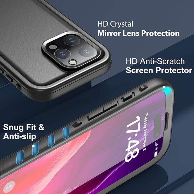 SPORTLINK for iPhone 15 Pro Max Case - IP68 Waterproof Military Protective Full Body Heavy Duty Shockproof 360 Sealed Dustproof with Camera Screen Protector Cover for i Phone 15 Pro Max 6.7" Black