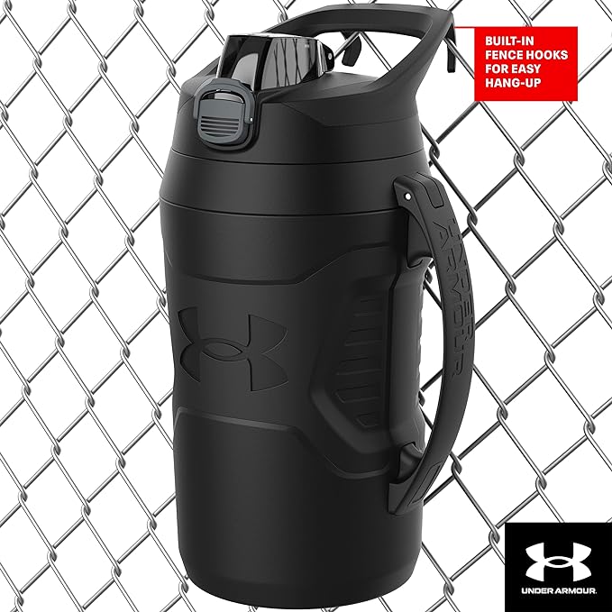 Under Armour Half Gallon Water Bottle Insulated, 64oz Insulated Water Bottle with Handle, Fence Hook, Leak Resistant, for Baseball, Football & More - White Woodland