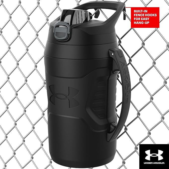 Under Armour Half Gallon Water Bottle Insulated, 64oz Insulated Water Bottle with Handle, Fence Hook, Leak Resistant, for Baseball, Football & More - Academy/Black