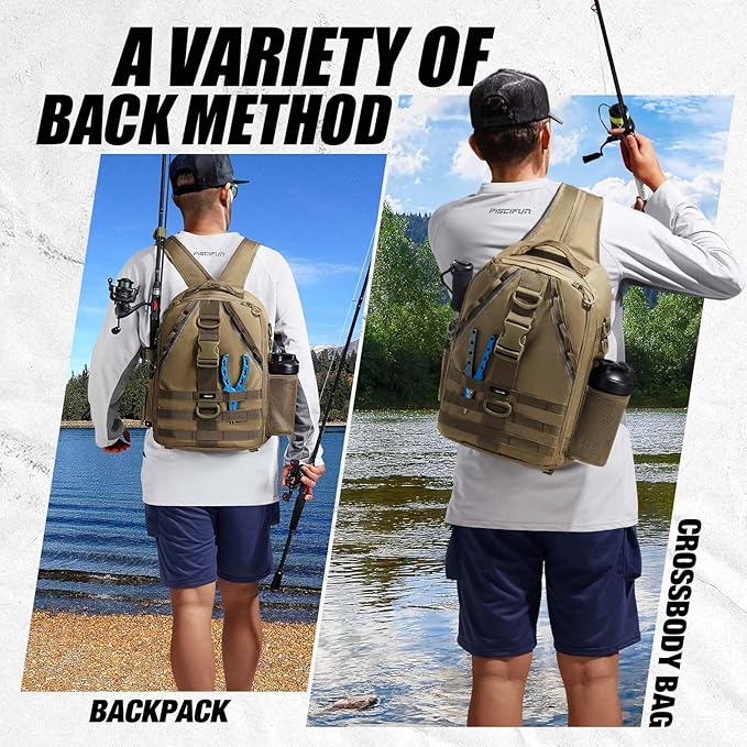 Piscifun Fishing Backpack with Rod Holder, Lightweight Sling Bag Storge Gear and Equipment
