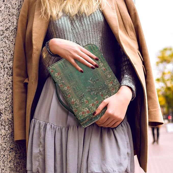 Vintage Boho Flowers Bible Cover Case for Women, Green Victoria Flowers PU Leather Bible Cover, Gift for Women, Bible Carrying Case for Women, Large Bible Cases for Women One Size-11.2"x8"x2.2"