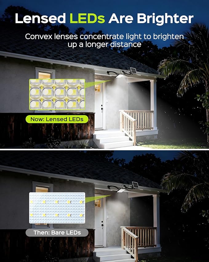 JACKYLED Solar Lights Outdoor 299 LED 1000 Lumens Bright Solar Wall Spotlight with 4000mAh Battery IP65 Waterproof Dusk to Dawn Auto Lighting for Front Door Balcony Shop Barn Garage (Black, 2-Pack)