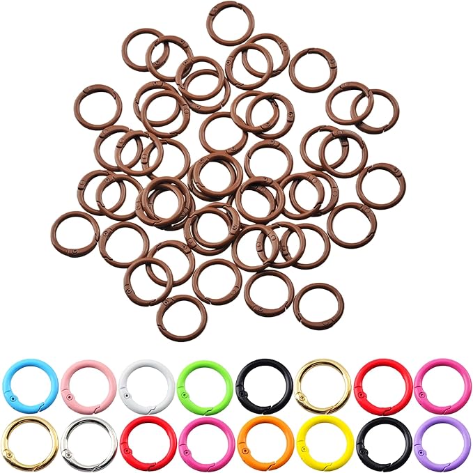 Carabiner Clip 48Pcs Brown Metal Key Ring Clip Circle Keychain Rings Bulk Spring O Ring Round Cute Carabiner Spring Snap Hook Key Chain Clips for DIY Keychain Bag Charm Handbag Purse Dog