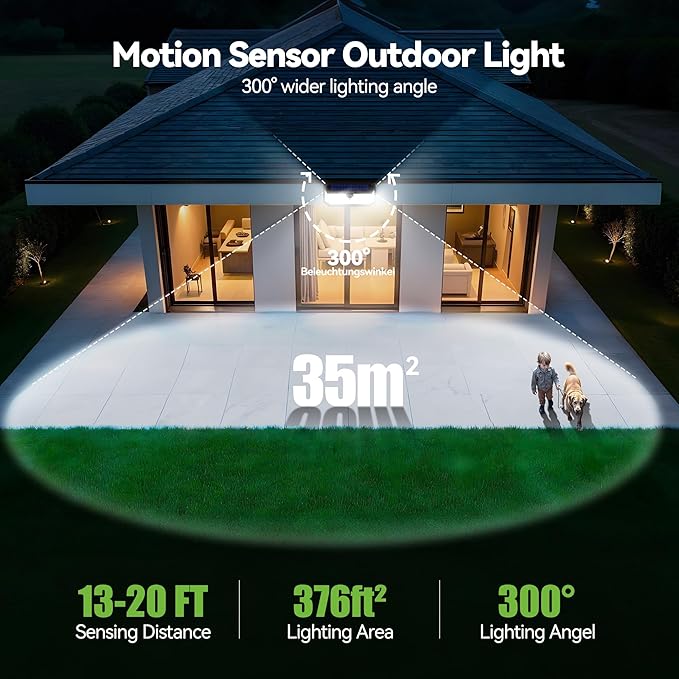 TECKNET 416 LED Solar Powered Outdoor Lights, 270° Angle & 3 Lighting Modes Motion Sensor Light Outdoor, Security Solar Lights Waterproof - 6 Pack