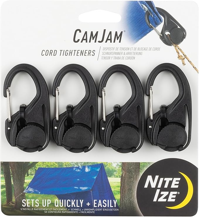 Nite Ize NCJ-01-4R3 CamJam Tie Down Rope Carabiner Clip, Cord Tightener 4-Pack, 4 Count