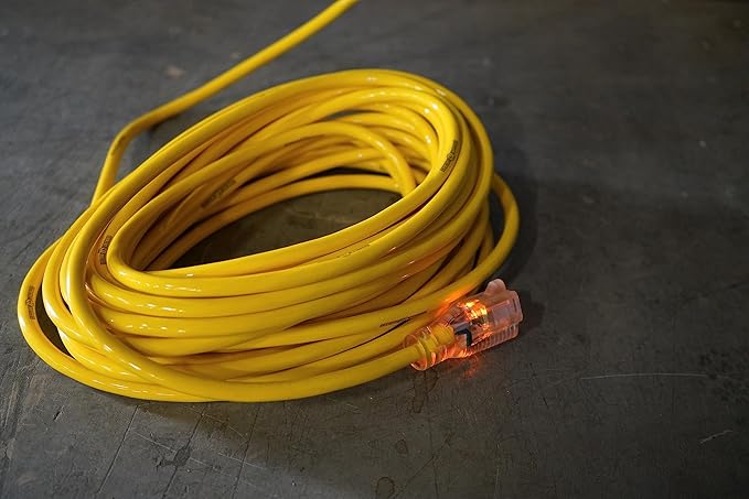 Yellow Jacket Heavy Duty Extension Cord, 25Ft, 12 Gauge, 3 Conductor, Lighted End, Weather Resistant, SJTW, Yellow, 2883 (Pack of 4)